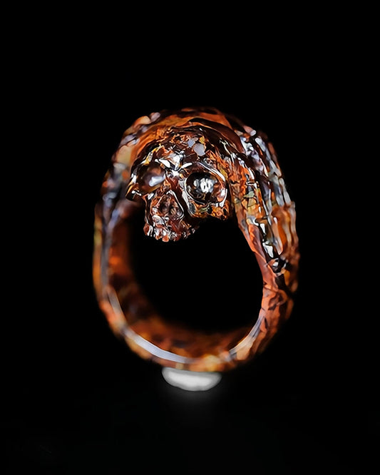 Gem Skull Ring of Pietersite Carved Skeletal Hands Skull, US size 9 - 9500298