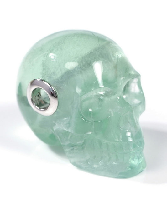 Skullis Signature Fluorite Gem Skull Pendant or Necklace, Hand Carved, Sterling Silver 925 Chain, for Women & Men - 9500305