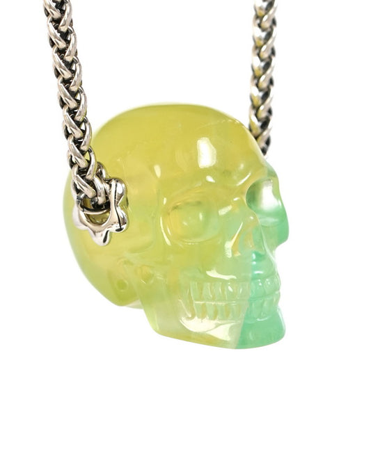 Skullis Signature Fluorite Gem Skull Pendant or Necklace, Hand Carved, Sterling Silver 925 Chain, for Women & Men - 9500308