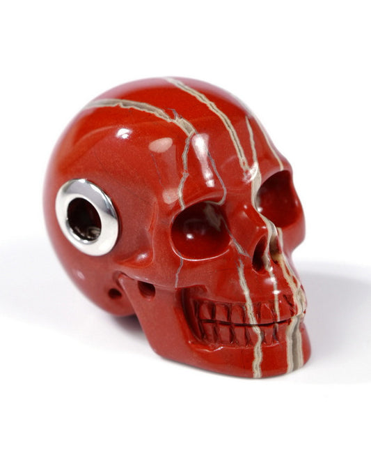 Skullis Signature Red Jasper Gem Skull Pendant or Necklace, Hand Carved, Sterling Silver 925 Chain, for Women & Men - 9500309