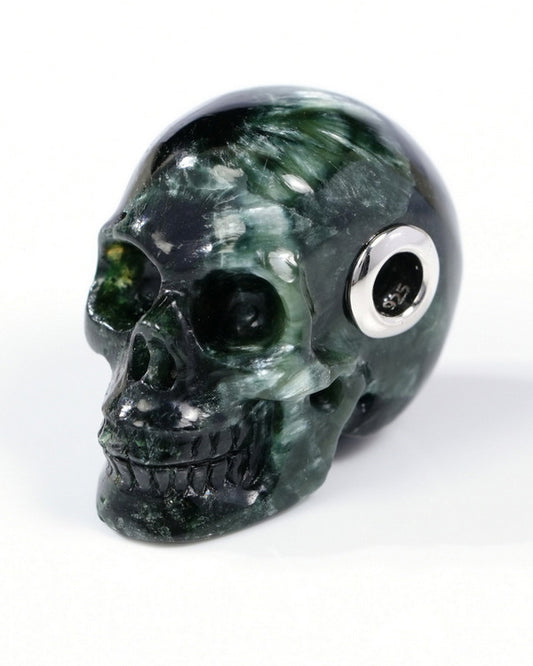 Skullis Signature Seraphinite Gem Skull Pendant or Necklace, Hand Carved, for Women & Men - 9500310