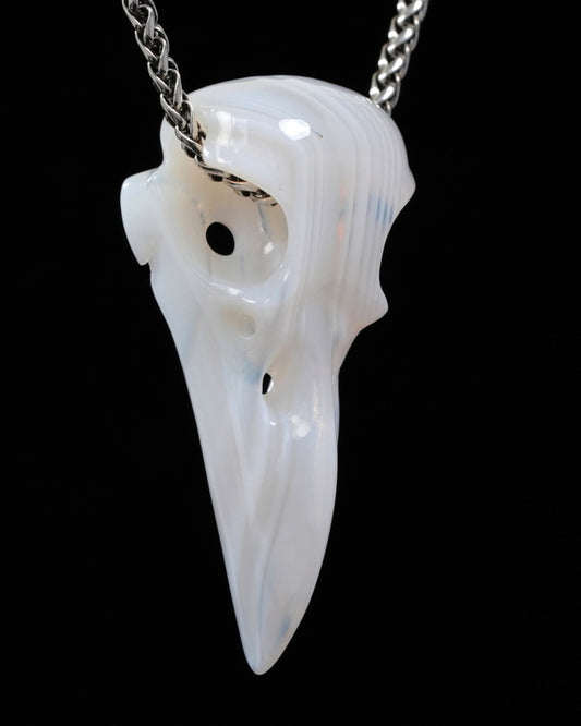 Night Pathfinder - Skullis Agate Gem Raven Skull Pendant or Necklace, Hand Carved, for Women & Men - 9500313
