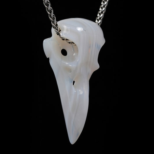 Night Pathfinder - Skullis Agate Gem Raven Skull Pendant or Necklace, Hand Carved, for Women & Men - 9500313