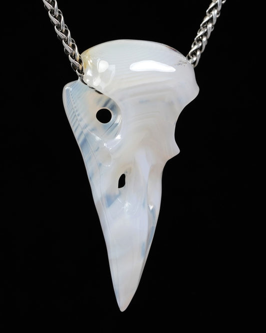 Night Pathfinder - Skullis Agate Gem Raven Skull Pendant or Necklace, Hand Carved, for Women & Men - 9500314