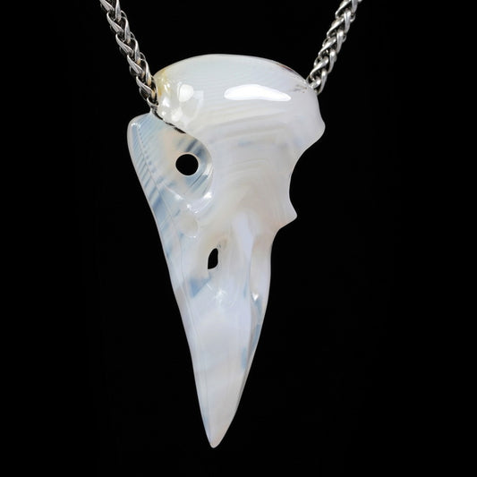 Night Pathfinder - Skullis Agate Gem Raven Skull Pendant or Necklace, Hand Carved, for Women & Men - 9500314