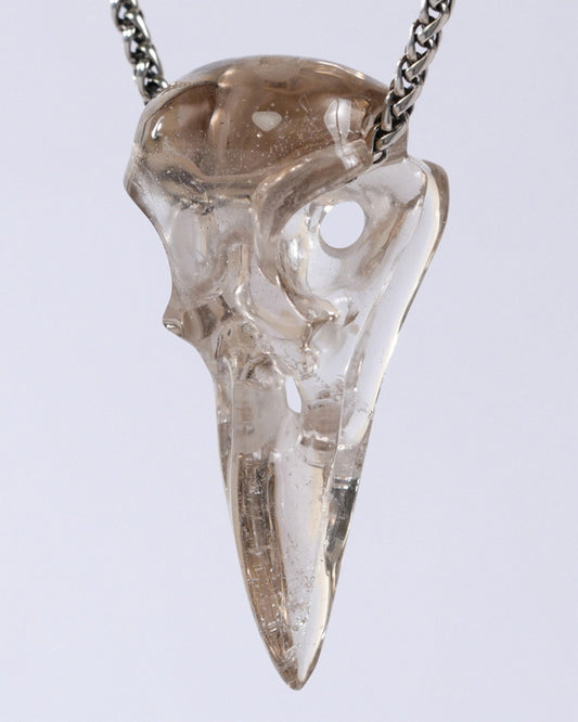 Gem Raven Skull Pendant Necklace of Smoky Quartz Rock Crystal Crystal Raven Pendant - 9500320