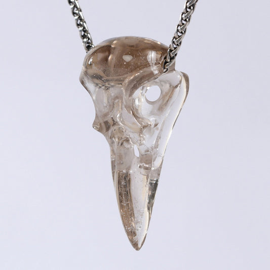 Gem Raven Skull Pendant Necklace of Smoky Quartz Rock Crystal Crystal Raven Pendant - 9500320