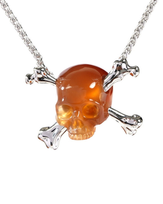 Gem Skull Pendant Necklace of Carnelian Carved Skull with 925 Sterling Silver-9500324