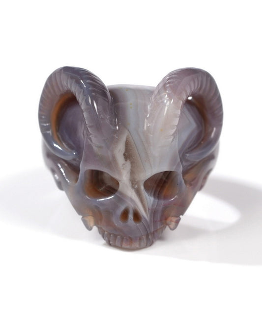 The Infernal Sovereign - Gem Skull Ring of Mozambique Agate Carved Beast Skull, US size 11 - 9500326