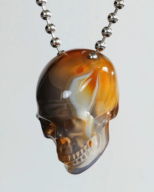 Hollow Essence - Gem Skull Pendant Necklace of Agate Carved Hollow Skull - ZR19500336