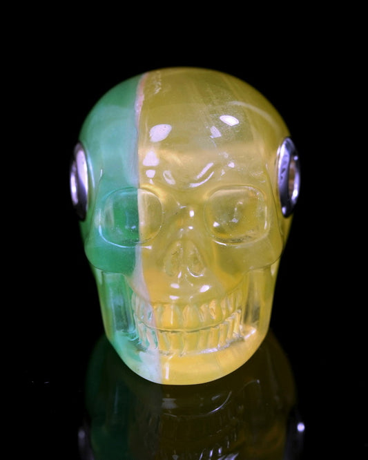 Skullis Signature Fluorite Gem Skull Pendant or Necklace, Hand Carved, Sterling Silver 925 Chain, for Women & Men - 9500337