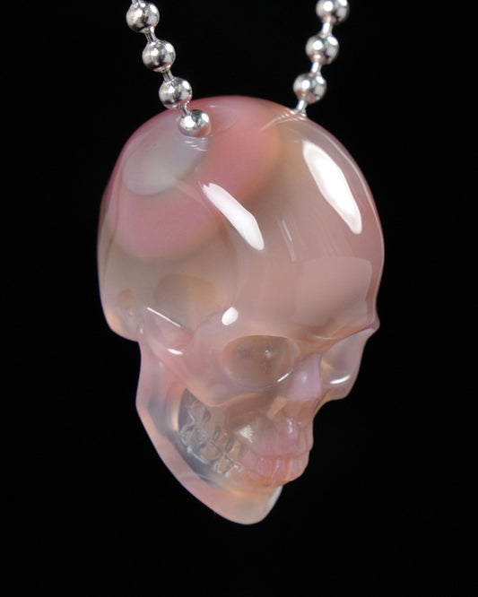Gem Skull Pendant Necklace of Mozambique Agate Carved Hollow Skull with 925 Silver Chain - 9500346