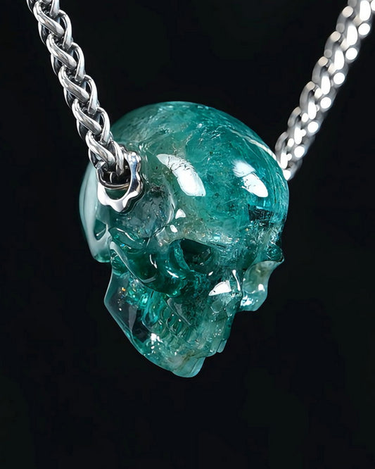 Skullis Signature Emerald Gem Skull Pendant or Necklace, Hand Carved, for Women & Men - 9500365