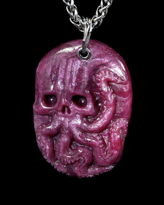 Skullis Ruby Gem octopus Skull Pendant or Necklace, Hand Carved, for Women & Men - R29500381