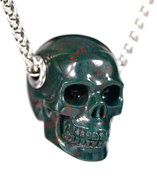 Skullis Signature Bloodstone Gem Skull Pendant or Necklace, Hand Carved, for Women & Men - ZR19500384