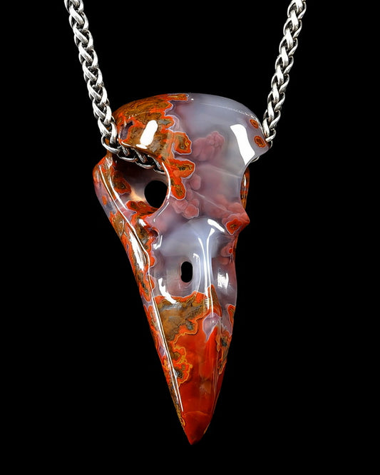 Desert Drifter - Gem Raven Skull Pendant Necklace of Red Desert Agate Crystal Raven Pendant - ZR19500388