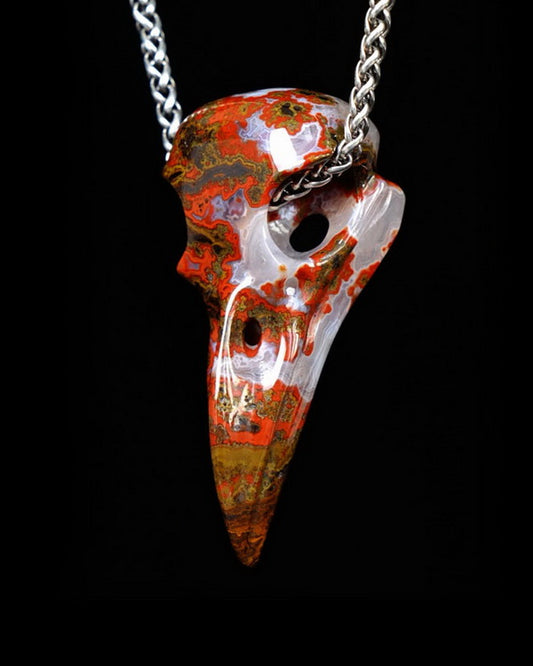 Desert Drifter - Gem Raven Skull Pendant Necklace of Red Desert Agate Raven Pendant - ZR19500393