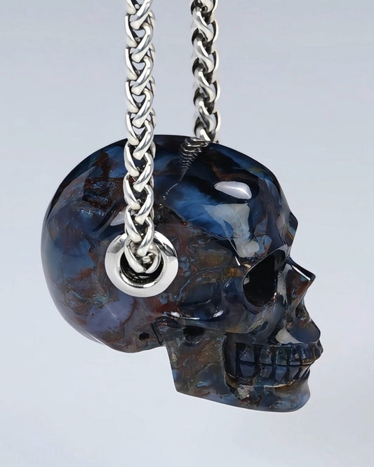 Skullis Signature Pietersite Gem Skull Pendant or Necklace, Hand Carved, for Women & Men - ZR19500397