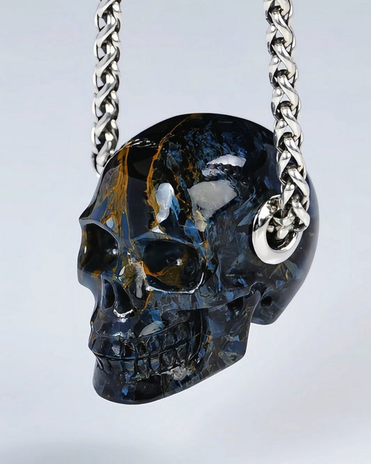 Skullis Signature Pietersite Gem Skull Pendant or Necklace, Hand Carved, for Women & Men - ZR19500398