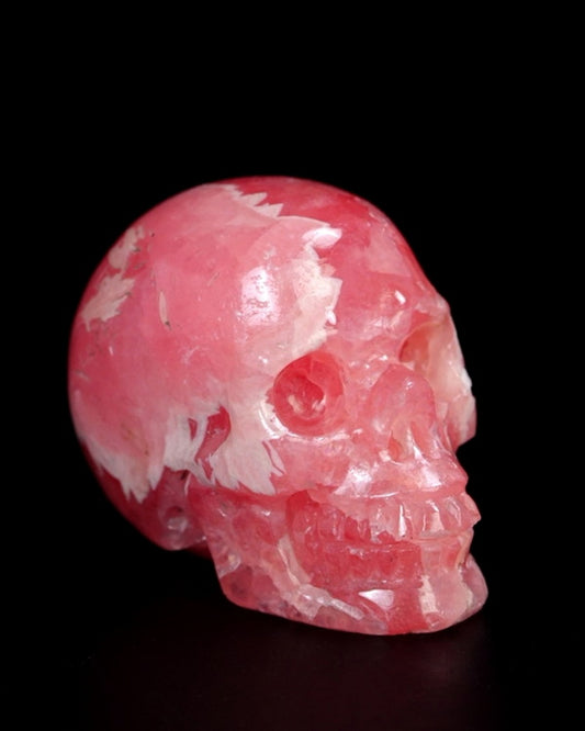 0.7" Rhodochrosite Carved Gem Skull, Skullis Realistic - ZR19500401