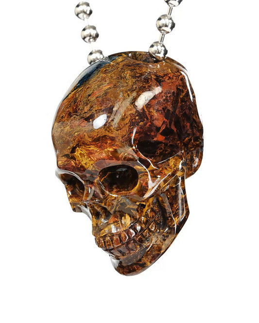 Hollow Essence - Gem Skull Pendant Necklace of Pietersite Carved Hollow Skull - ZR19500440