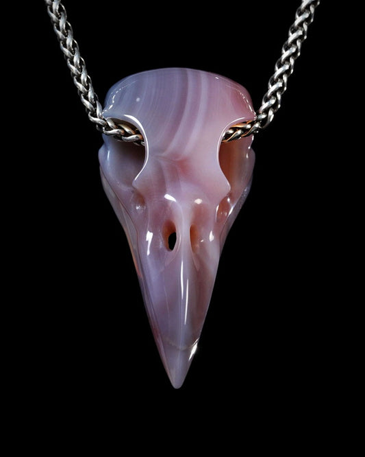 Night Pathfinder - Gem Raven Skull Pendant Necklace of Mozambique Agate Crystal Raven Pendant - Y9500443