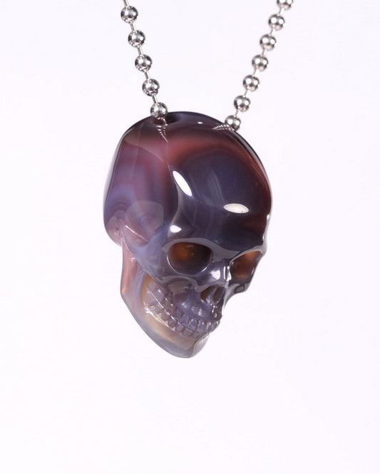 Hollow Essence - Gem Skull Pendant Necklace of Mozambique Agate Carved Hollow Skull - Y9500453