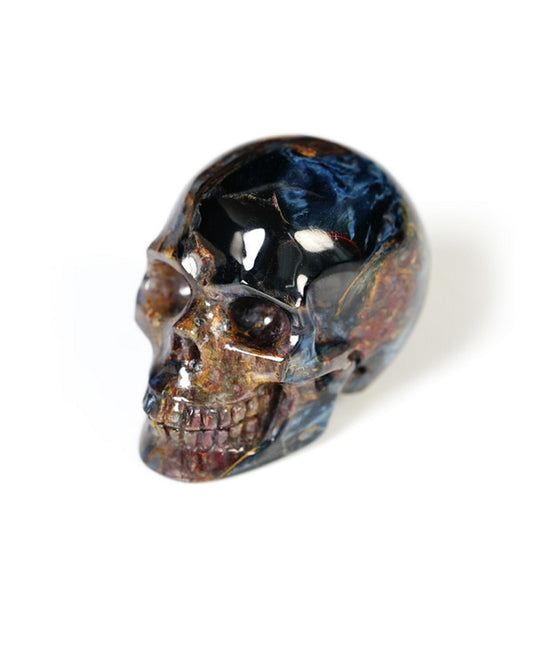 Super Flash 0.9" Pietersite Hand Carved Gem Skull, Skullis Realistic - Y9500460