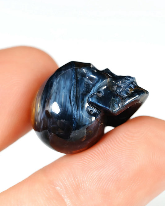 Super Flash 0.8" Pietersite Carved Gem Skull, Skullis Realistic - Y9500461