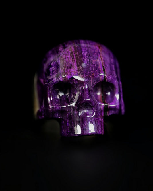 Skullis Signature Gem Jawless Skull Ring of Sugilite Carved Skull, Sterling Silver, US size 10 - 9500463