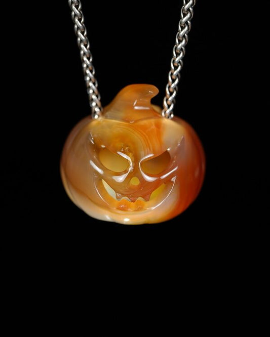 Hollow Essence - Gem Pendant Necklace of Agate Hand Carved Hollow Pumpkin - 9500466