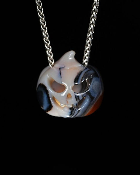 Hollow Essence - Gem Pendant Necklace of Agate Hand Carved Hollow Pumpkin - 9500467