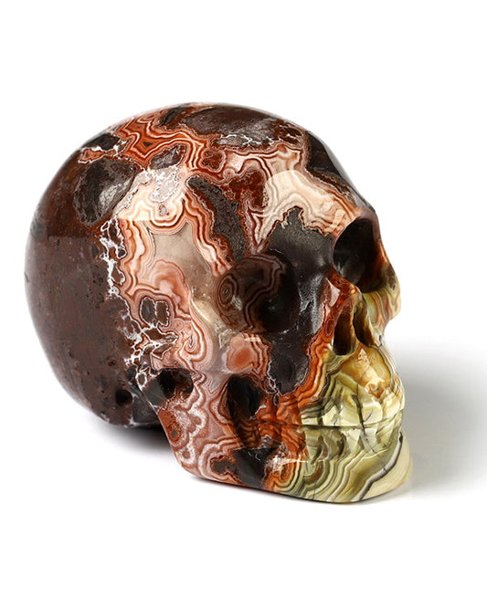 1.1" Red Crazy Lace Agate Carved Gem Skull, Skullis Realistic - 9800022
