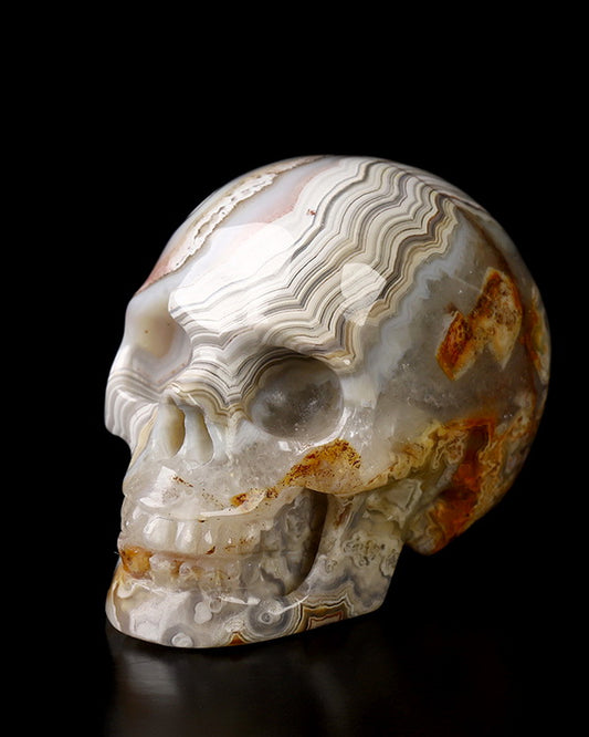 1.1" Red Crazy Lace Agate Carved Gem Skull, Skullis Realistic - 9800023