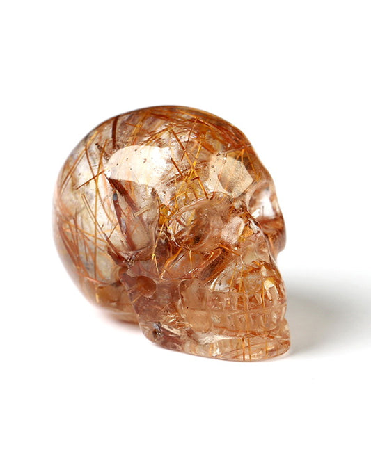 Rare 0.7" Rutilated Quartz Rock Carved Gem Skull, Skullis Realistic - 9800027