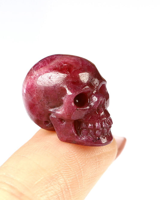 Rare 0.6" Ruby Carved Gem Skull, Skullis Realistic - 9800028