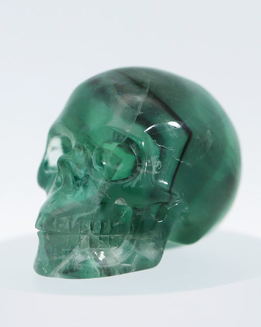 1.8" Fluorite Carved Gem Skull, Skullis Realistic - 9800033