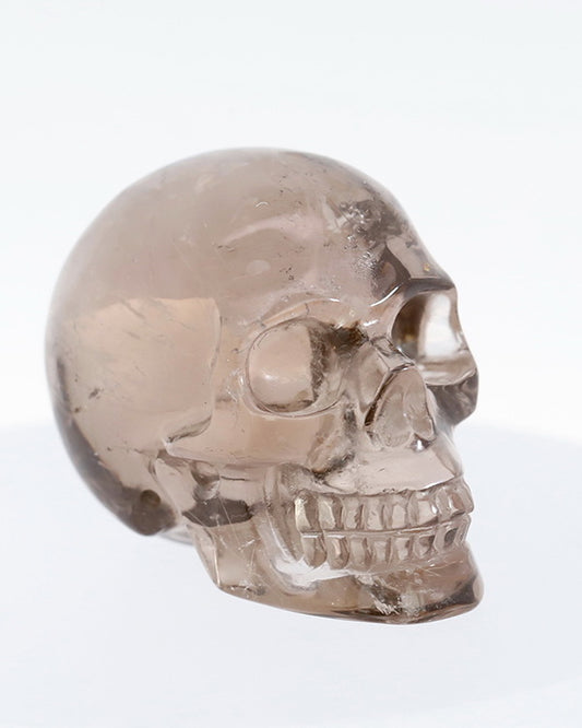 1.2" Smoky Quartz Rock Carved Gem Skull, Skullis Realistic - 9800049