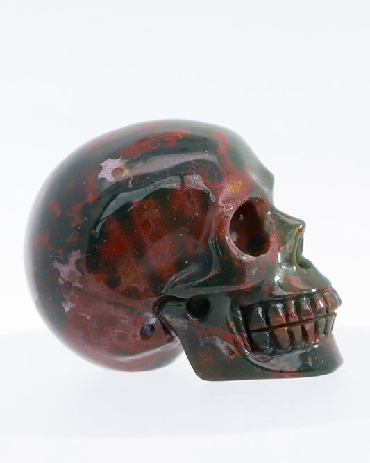 1.2" Bloodstone Carved Gem Skull, Skullis Realistic - 9800054