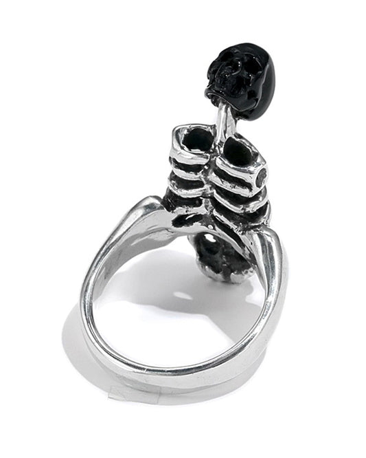 Gem Skull Ring of Black Obsidian Carved Skull, 925 Sterling Silver, US Size 8 - 9800066