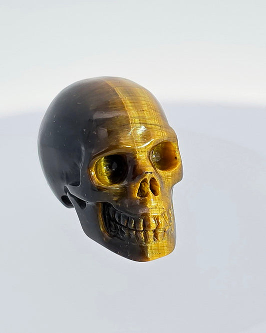 Flash 0.9" Gold Tiger's Eye Carved Gem Skull, Skullis Realistic - 9800077