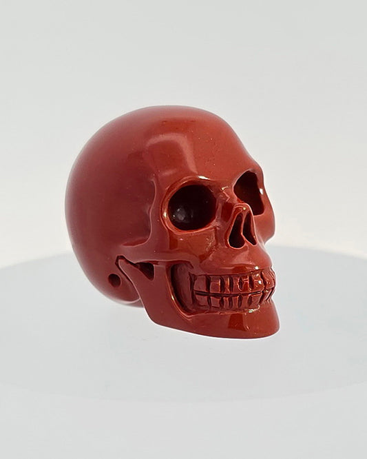 1.1" Red Jasper Carved Gem Skull, Skullis Realistic - 9800079