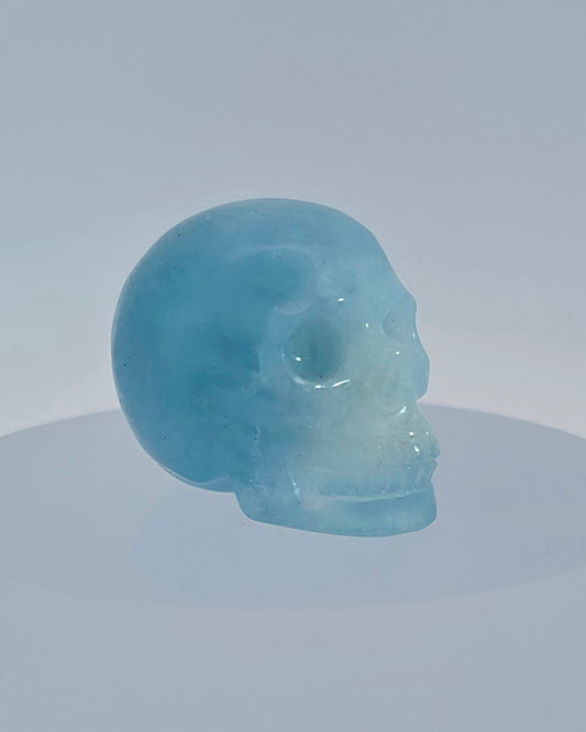 1.1" Aquamarine Carved Gem Skull, Skullis Realistic - 9800081