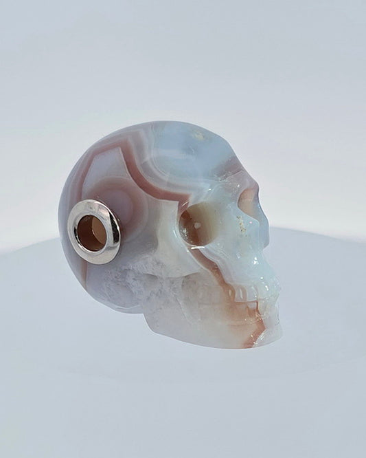 Skullis Signature Mozambique Agate Gem Skull Pendant or Necklace, Hand Carved, for Women & Men - 9800085