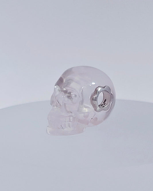 Gem Skull Pendant Necklace of Milky Quartz Crystal Carved Skull with Detachable Silver Jaw in Sterling Silver - 9800088