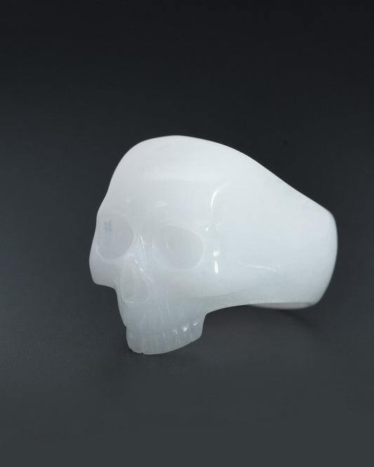 Gem Skull Ring of White Jade Carved Skull, US size 10 - 9800139