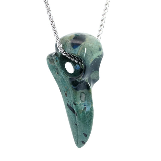 Gem Raven Skull Pendant Necklace of Kambaba Jasper Carved Raven Skull - 9800142