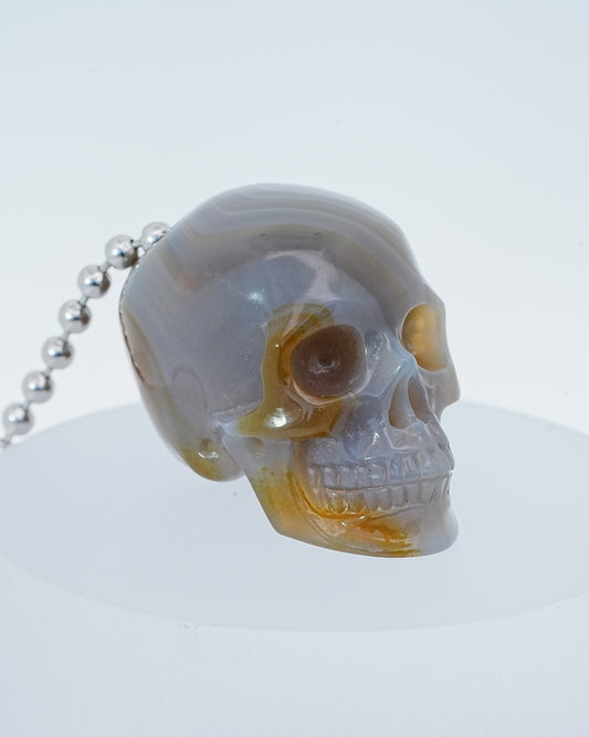 Gem Skull Pendant Necklace of Premium Brazilian Agate Carved Hollow Skull with 925 Sterling Silver Chain - 9800145