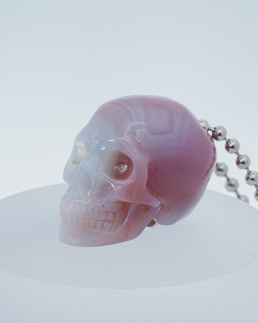 Gem Skull Pendant Necklace of Mozambique Agate Carved Hollow Skull with 925 Sterling Silver Chain - 9800146