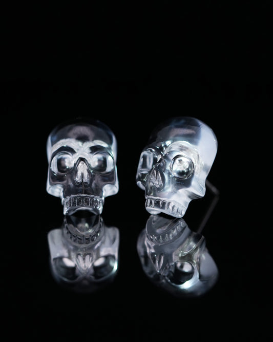 Gem Skull Earrings of Quartz Rock Crystal Carved Skull, 925 Sterling Silver - 9800162